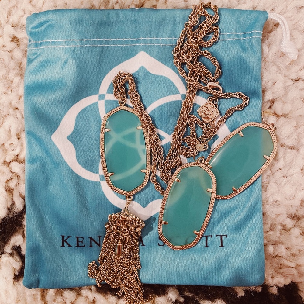 Kendra Scott Rayne Necklace & Earrings; Aqua